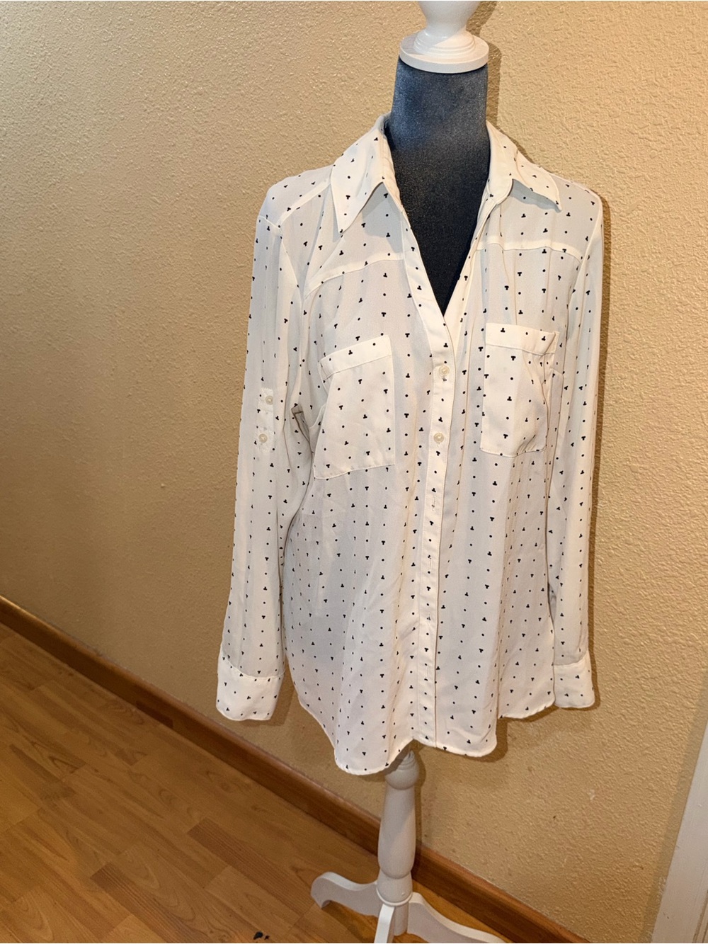 Express White Button-Down Shirt with Black Dot Print